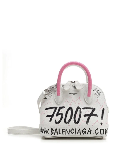 Balenciaga Xxs Ville Graffiti Grained Leather  Bag In White