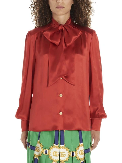 Gucci Pussy-bow Neck Blouse In Red