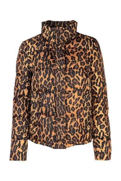 Miu Miu Leopard Print Down Jacket In Khaki