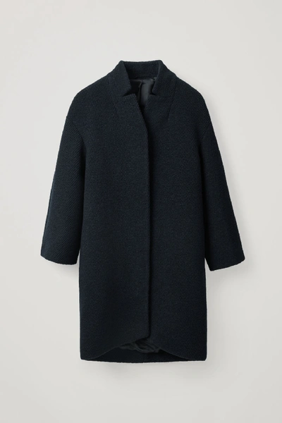 Cos Boucle-wool Cocoon Coat In Blue