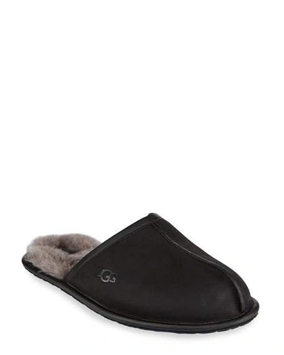 Ugg Men's Scuff Leather Mule Slippers W/ Wool Lining In Black