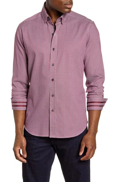 Robert Graham Charlie Tailored Fit Check Button-up Sport Shirt In Bordeaux