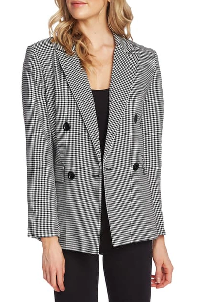 Vince Camuto Houndstooth Double Breasted Jacket In Rich Black
