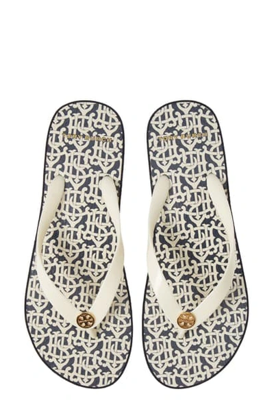 Tory Burch Printed Carved Wedge Flip-flop In New Ivory/ Buddy Logo