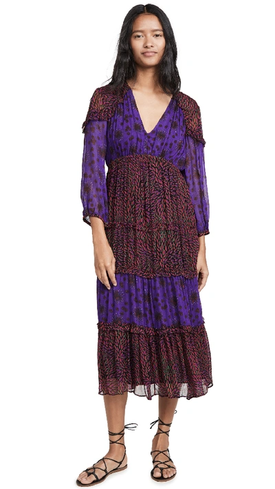 Ba&sh Ba & Sh Gypsie Mixed Print Midi Dress In Purple