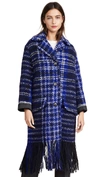 Marni Fringed Tweed Coat In Royal Blue