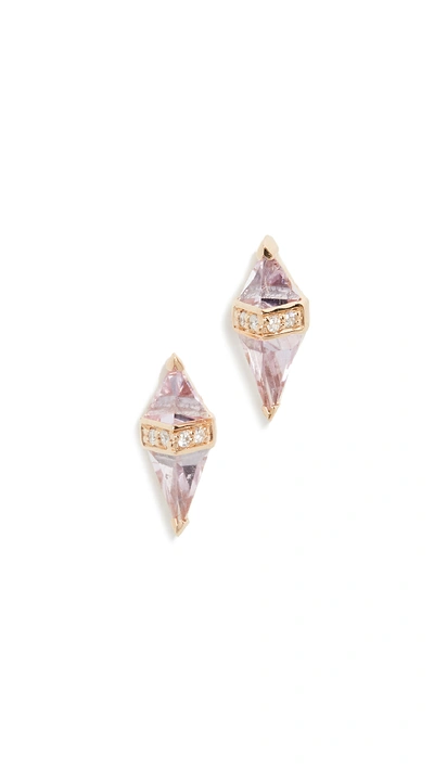 Sorellina Pietra Studs 18k Yellow Gold In Pink Topaz/white Diamond