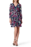 TAHARI PRINT LONG SLEEVE FAUX WRAP DRESS,TLMF9WD827