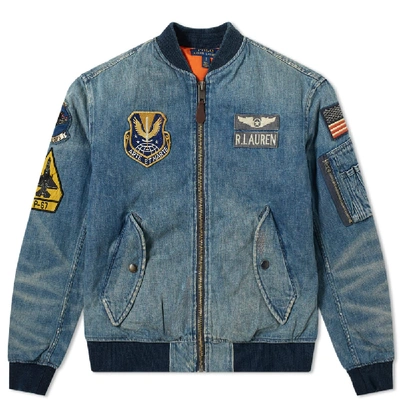 Polo Ralph Lauren Denim Ma-1 Patch Bomber In Blue