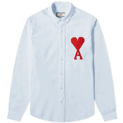 Ami Alexandre Mattiussi Ami Oversized Heart Patch Oxford Shirt In Blue