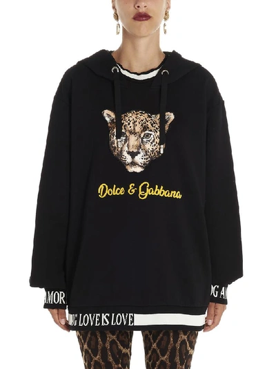 Dolce & Gabbana Leopard Print Hoodie In Black