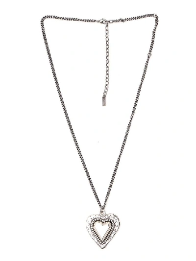 Saint Laurent Heart Pendant Necklace In Silver
