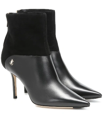 Jimmy Choo Beyla 85 Suede And Leather Ankle Boots In Black
