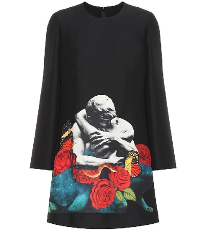 Valentino Printed Patch Crepe Couture Dress In Black