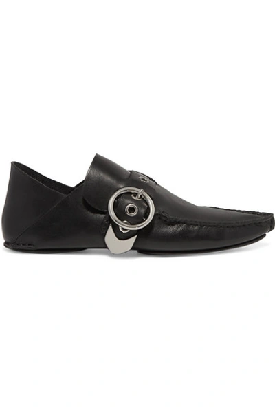 Loewe Buckled Collapsible-heel Leather Loafers In Black