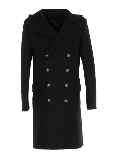 Balmain Hooded Coat In Black