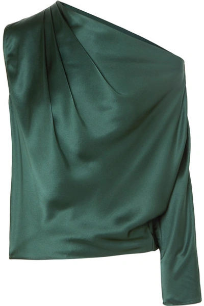 Michelle Mason One-sleeve Draped Silk-charmeuse Top In Forest Green