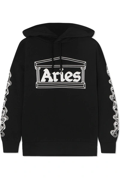 Aries 2 Chains Printed Cotton-jersey Hoodie In Black