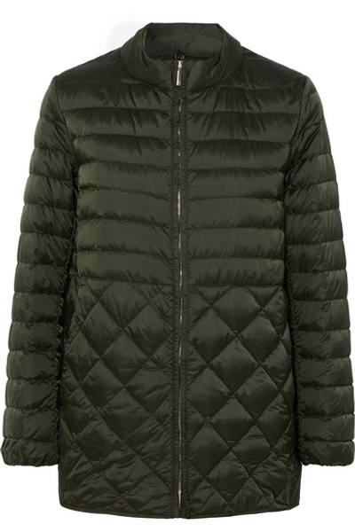 Max Mara The Cube Hooded Belted Quilted Shell Down Coat In Gray Green