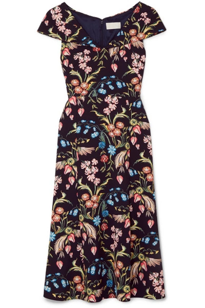 Peter Pilotto Floral-print Stretch-crepe Midi Dress In Navy