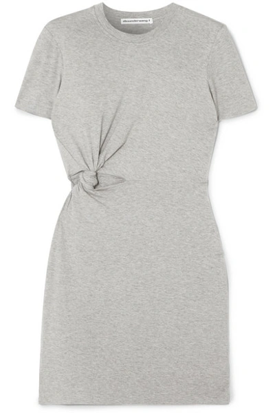 Alexander Wang T Twisted Cutout Stretch-cotton Jersey Mini Dress In Light Grey