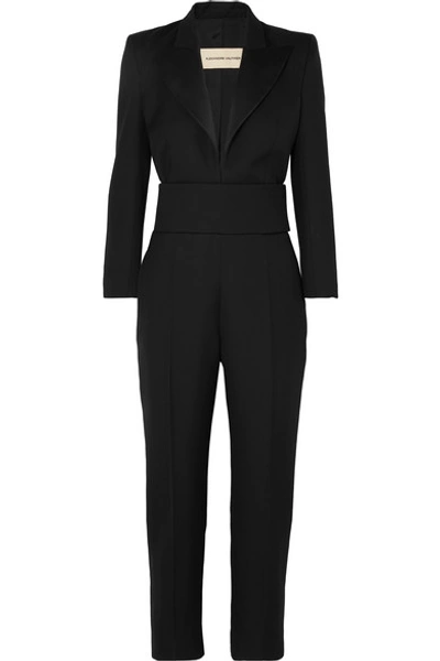 Alexandre Vauthier Satin-trimmed Grain De Poudre Wool Jumpsuit In Black