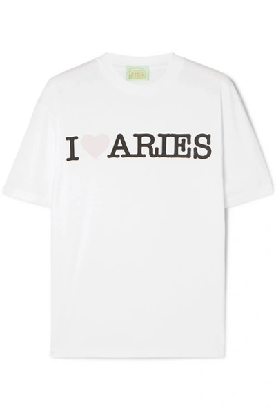 Aries 印花纯棉平纹布 T 恤 In White