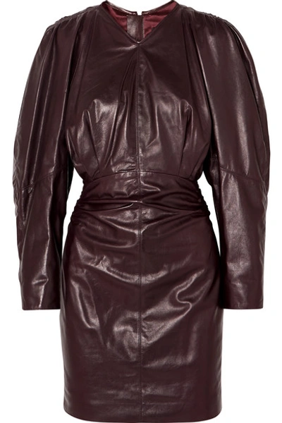 Isabel Marant Celini Ruched Leather Mini Dress In Burgundy