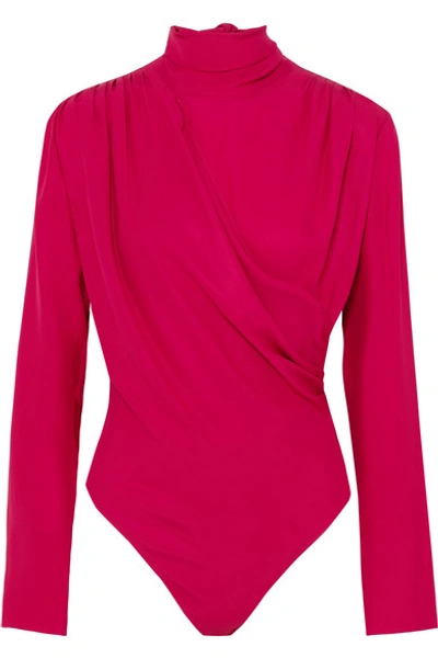 Magda Butrym Favara Tie-detailed Draped Silk-crepe Bodysuit In Pink