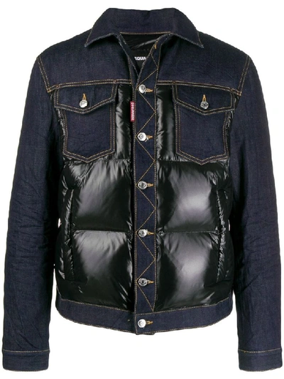 Dsquared2 Denim And Nylon Puffer Jacket In Black