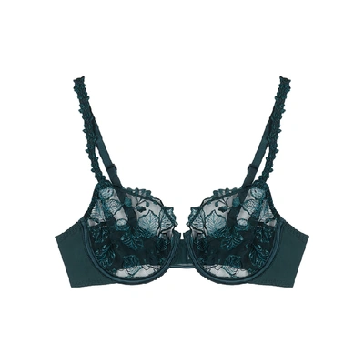 Simone Perele Lumineuse Embroidered Soft-cup Bra In Dark Green