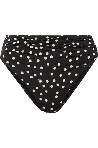Stella Mccartney Draped Polka Dot High-waist Bikini Bottom In 008 Black Cream