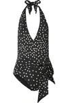 STELLA MCCARTNEY TIE-FRONT POLKA-DOT HALTERNECK SWIMSUIT