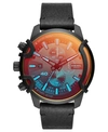 Diesel Men's Chronograph Griffed Black Leather Strap Watch 46mm In Black