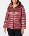 CALVIN KLEIN PLUS SIZE HOODED PACKABLE DOWN PUFFER COAT, CREATED FOR MACY'S