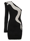 BALMAIN SHORT ASYMMETRIC DRAGON EMBROIDERY DRESS,11036288