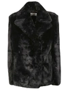 Saint Laurent Double-breasted Faux Fur Jacket In Black