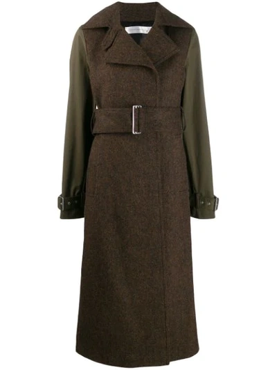 Victoria Beckham Khaki & Brown Contrast Sleeve Fitted Coat