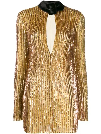 Attico Sequined Mini Dress W/ Velvet Collar In Gold