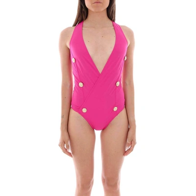 Balmain Buttoned Swimsuit In Pink