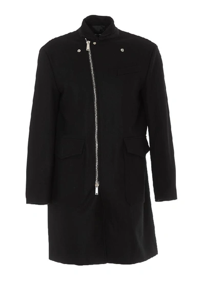 Dsquared2 Leather Lapels Zipped Coat In Black