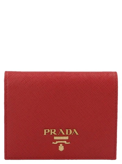 Prada Logo Button Bifold Wallet In Red