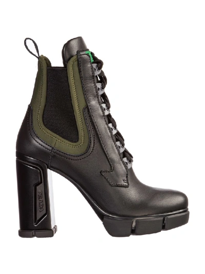 Prada Women's Leather Heel Ankle Boots Booties In Black