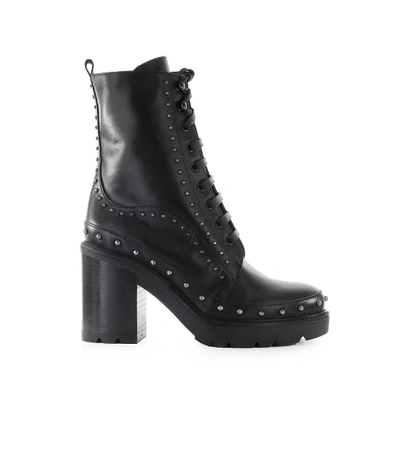 Pinko Carezza Black Leather Heeled Combat Boot