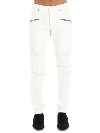 Balmain Silver Cotton Jeans In White