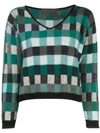 THE ELDER STATESMAN CROPPED CHECK KNIT SWEATER
