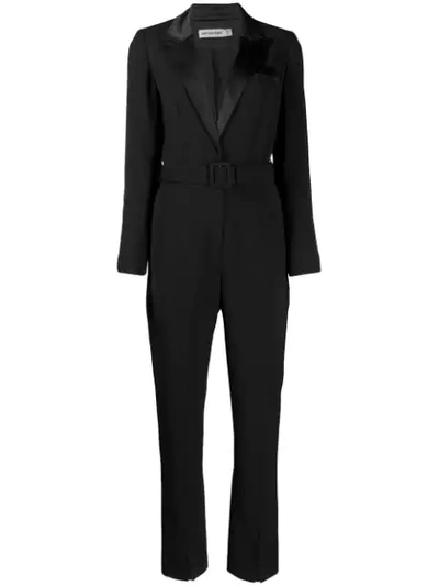 Self-portrait Tailored Satin-trim Crepe Jumpsuit In Black