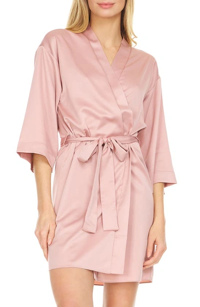 Flora Nikrooz Victoria Charmeuse Wrap Dressing Gown In Whisper Pink