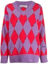 PHILOSOPHY DI LORENZO SERAFINI DISTRESSED ARGYLE SWEATER