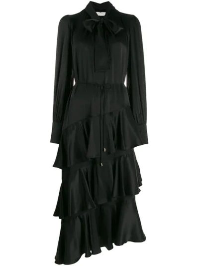 Zimmermann Espionage Silk Flounced Dress In Black